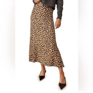 Reformation Bia Bobcat Print Midi Skirt in Brown- NWT